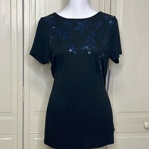 APT.9 Women’s Blue Sequin Leaf Branch T-Shirt  Size S